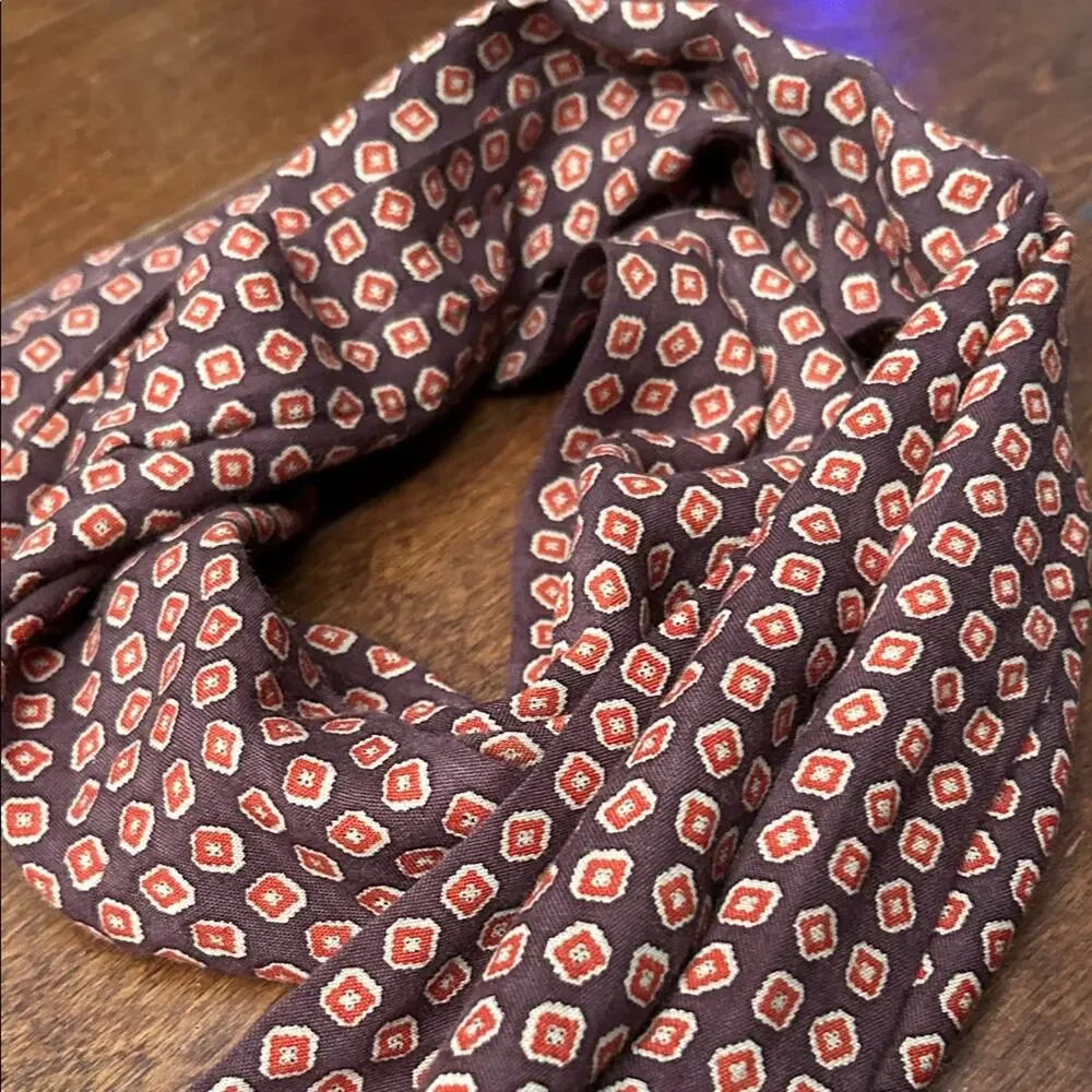 Geometric Patterned Scarf with Fringe, Shades of Brown, Brick, Red and Beige